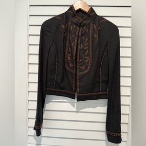 Elie Tahari Black and Brown Linen Embroidered Blazer